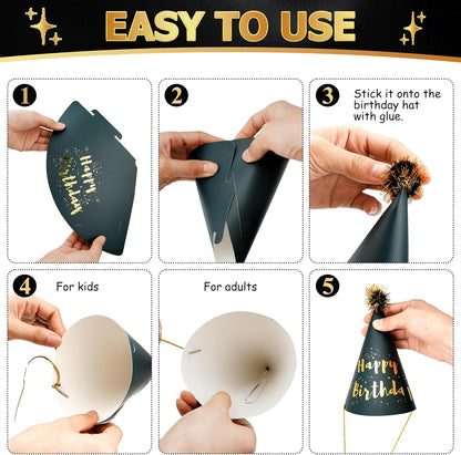JOYEONDEF 30 Pcs Gold Birthday Party Hats Cone Hats Includes 8 Birthday Paper Hats and 22 Noise Makers