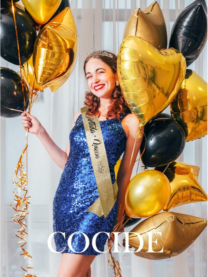 COCIDE Birthday Queen Sash & Rhinestone Tiara Set Gold Happy Birthday Crowns for Women Party Decoration Kit Rhinestone Headband for Women Glitter Crystal Hair Accessories for Cake Topper
