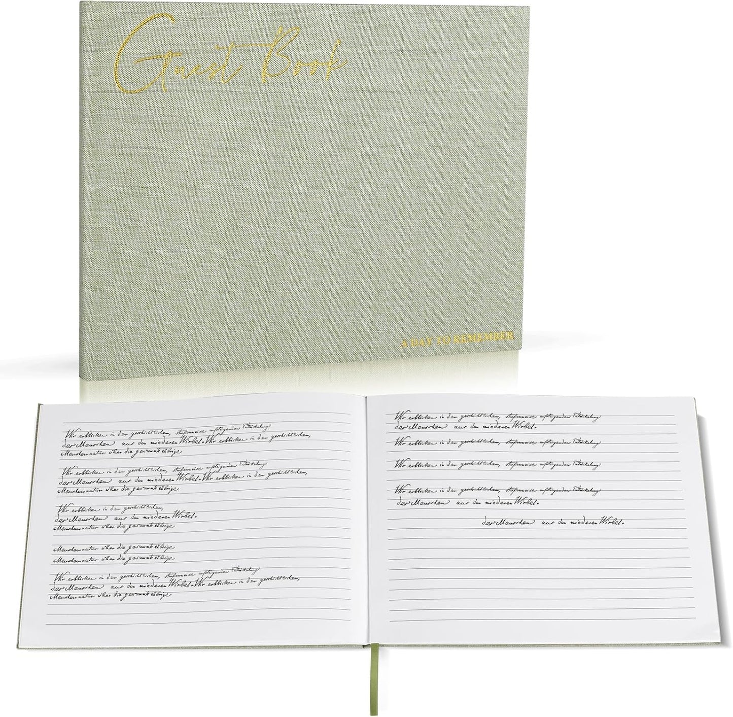 Utron Elegant Wedding Guest Book, Linen Guestbook to Sign in, Polaroid Guest Book for Wedding Receptions, Baby Showers, Birthdays and Special Events - Blank and Lined Acid Free Paper (Green)