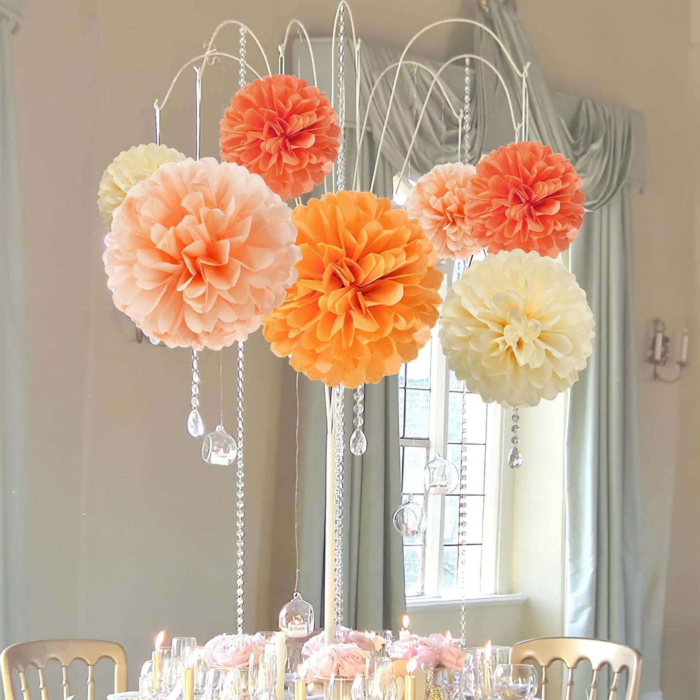 Tissue Paper Pom Poms - 23 PCS Dusty Blue Paper Flowers Pom Pom Kit Circle Dot Party Banner Hanging Swirl Party Decorations for Wedding Birthday Baby Shower Bridal Shower Tea Party