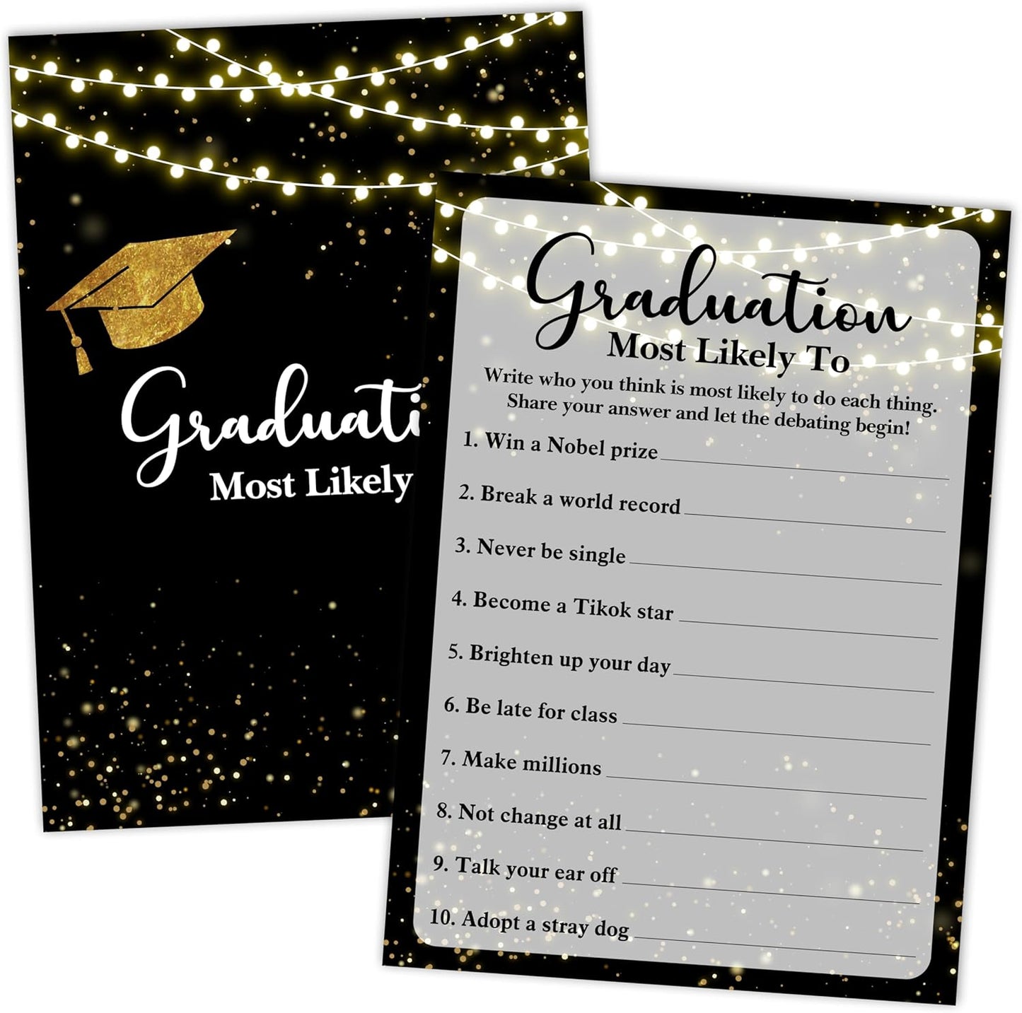 Graduation Games, Black Gold Grad Party Game Cards for Adults, Graduation Guest Bingo Games, Graduation Celebration Party Favors Supplies, 25 Pack (08)