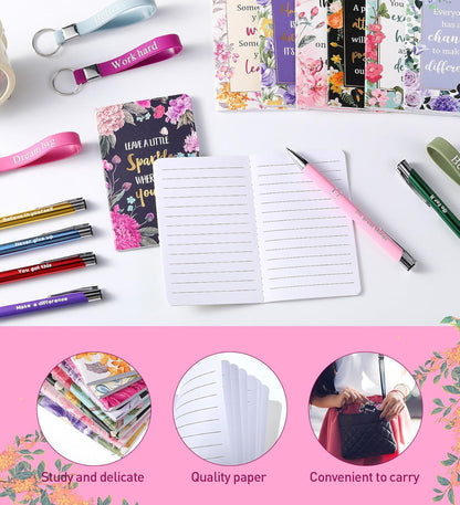PerKoop 48 Pcs Inspirational Gifts Bulk Motivational Notepads Ballpoint Pens Keychains Set Modern Farmhouse Journal Notebooks Christian Gifts for Teachers School Office Party Favor Supplies