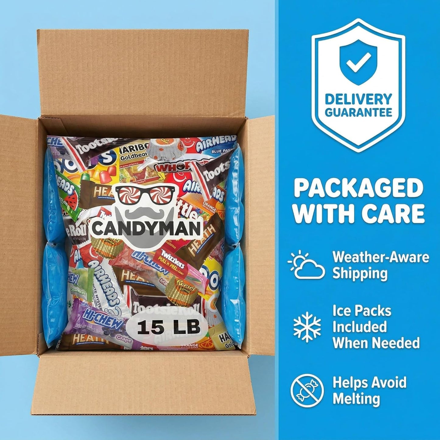 CANDYMAN Bulk Candy Variety Pack - 80+ Pieces, 2 LB Individually Wrapped Chocolate & Candy Mix, Father's Day, Fillers, Piñata Stuffers, Party Favors, Goodie Bags, Father's Day, Ship with Ice