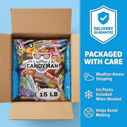 CANDYMAN Bulk Candy Variety Pack - 80+ Pieces, 2 LB Individually Wrapped Chocolate & Candy Mix, Father's Day, Fillers, Piñata Stuffers, Party Favors, Goodie Bags, Father's Day, Ship with Ice