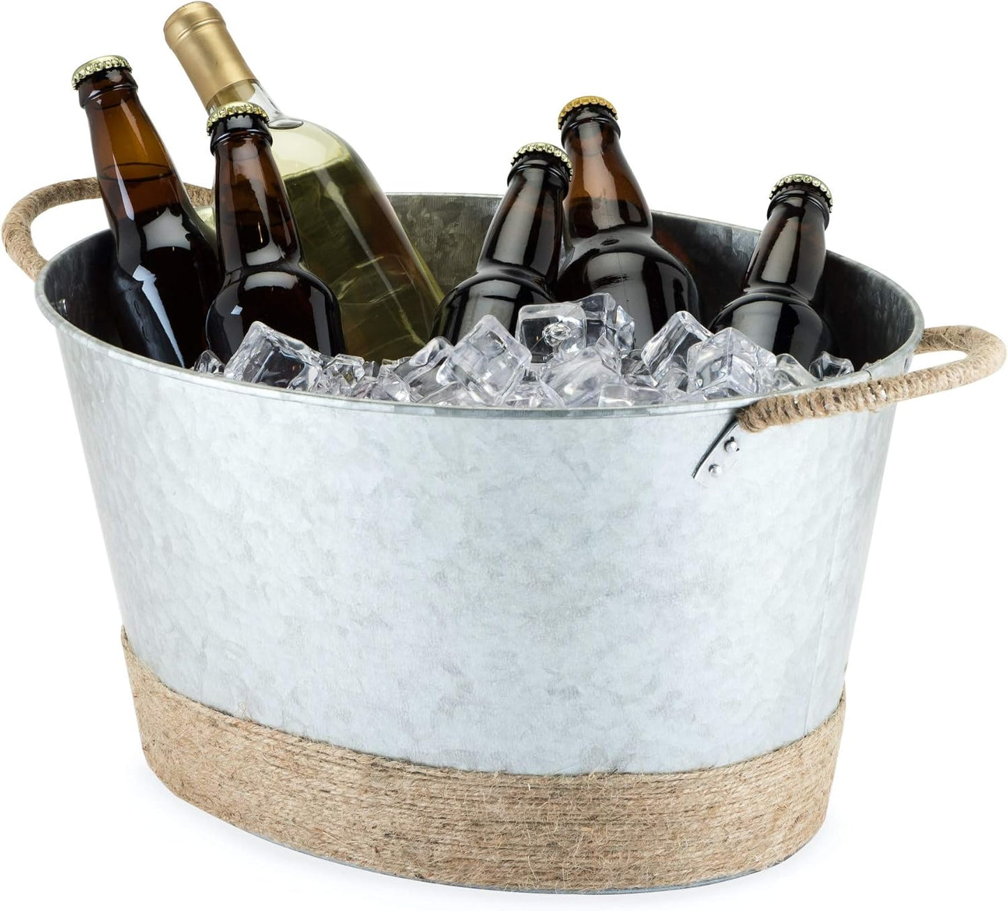 Twine Cheers Beverage Tub, Galvanized Tubs for Entertaining, Drink Buckets for Parties, Large Ice Tub and Gift Basket, Beer Buckets, Cream, 6.3 Gallons Set of 1
