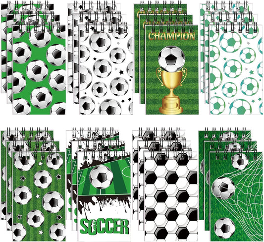 24 Pcs Sports Party Favors Soccer Mini Notepads Soccer Notebooks for Kids Spiral Journal Notebooks Teacher School Classroom Reward Supplies for Teens Boys Girls First Day Back to School