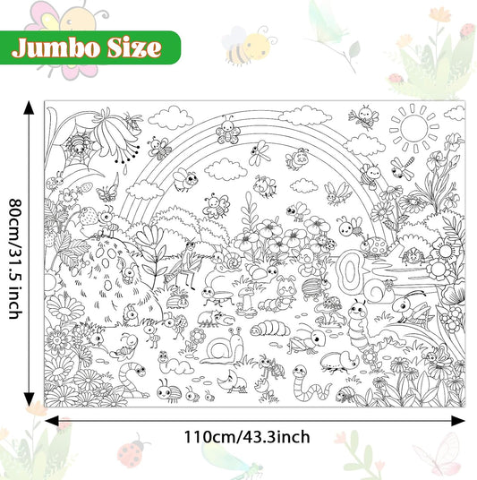 Naozinebi Bug Garden Coloring Poster for Kids Spring Giant Coloring Poster Large Bugs Coloring Tablecloth Jumbo Coloring Books for Kids Classroom Home Birthday Party Supplies Favor