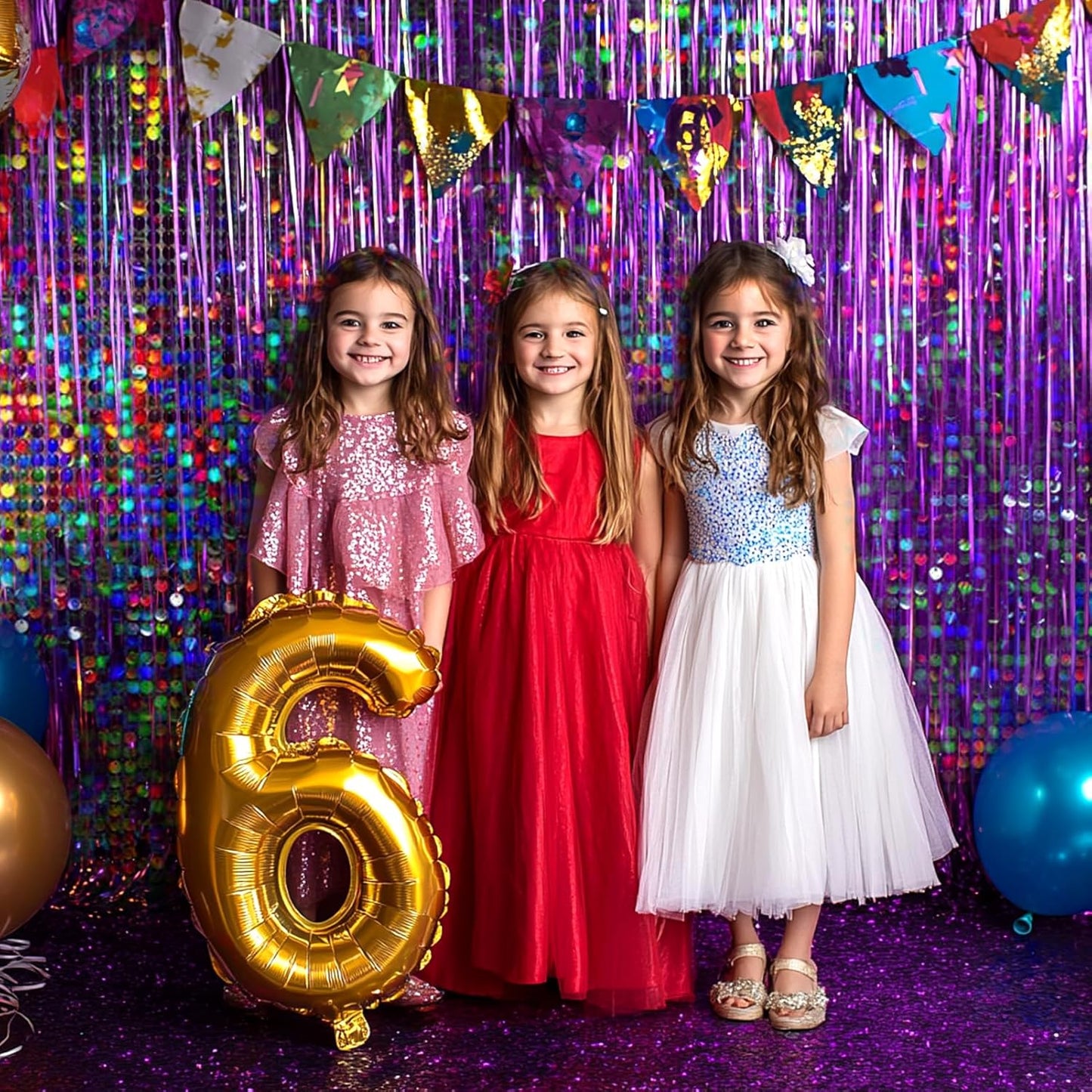 4 Packs Silver Foil Fringe Curtain, Silver Glitter Metallic Tinsel Backdrop for Birthday, Wedding, Baby Shower, Bachelorette, 70s 80s 90s Theme Disco Party, Iridescent Party Decorations Supplies