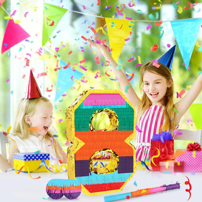 Dinosaur Pinata - Dinosaur Decorations with a Blindfold and Bat for Boys Girls Animal Themed Birthday Party Kids Classroom Game Decorations Supplies (15.7 x 11.4 x 3.1 Inches)
