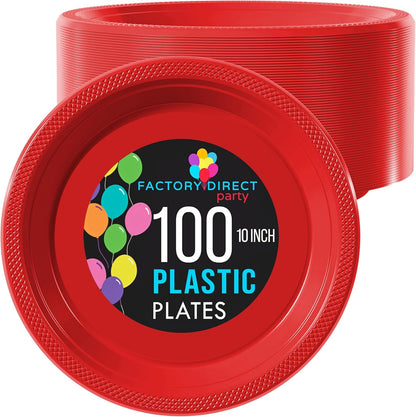 Party Solids Black Plastic Plates For Party 10" Black Disposable Plates For Party Supplies 100 Pcs Plastic Dinnerware Sets Heavy Duty 350 GSM Disposable Dinnerware Set