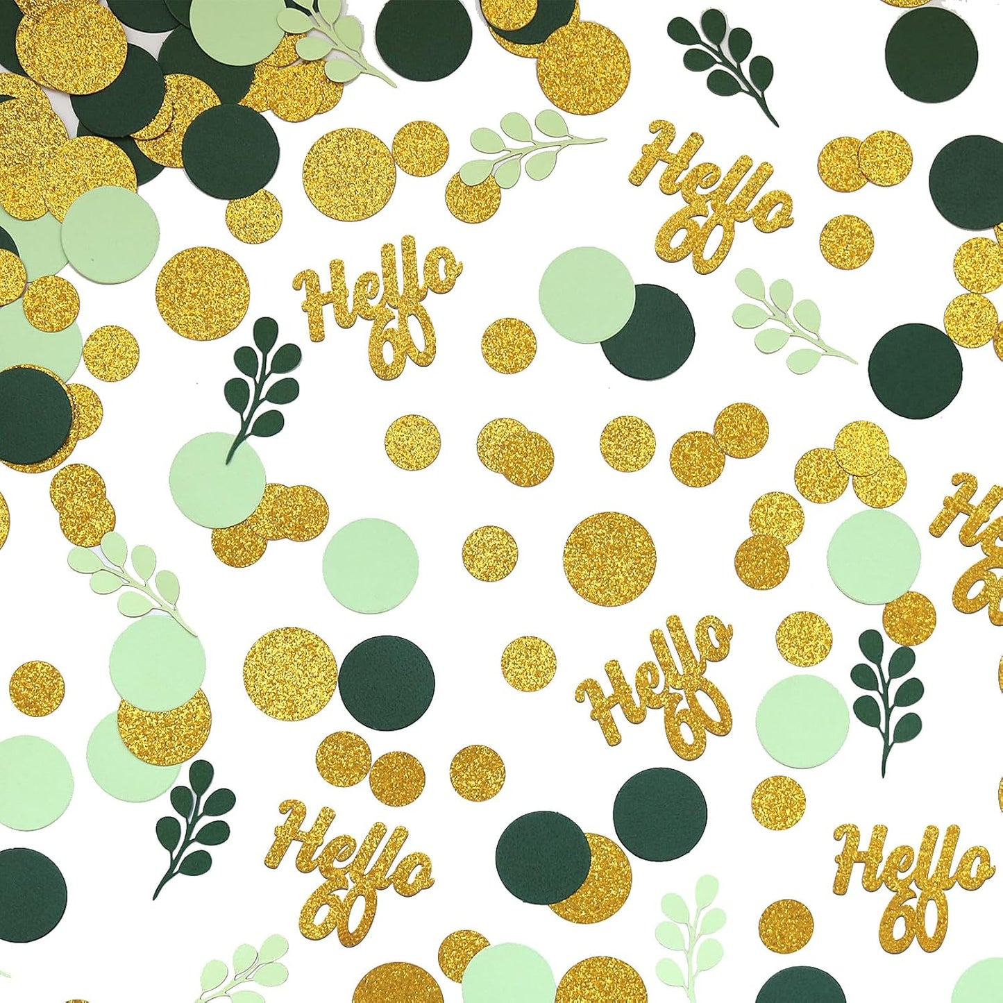 300PC Greenery Happy Birthday Confetti for Table Gold Glitter and Sage Green Birthday Party Decorations for Kids/Adult