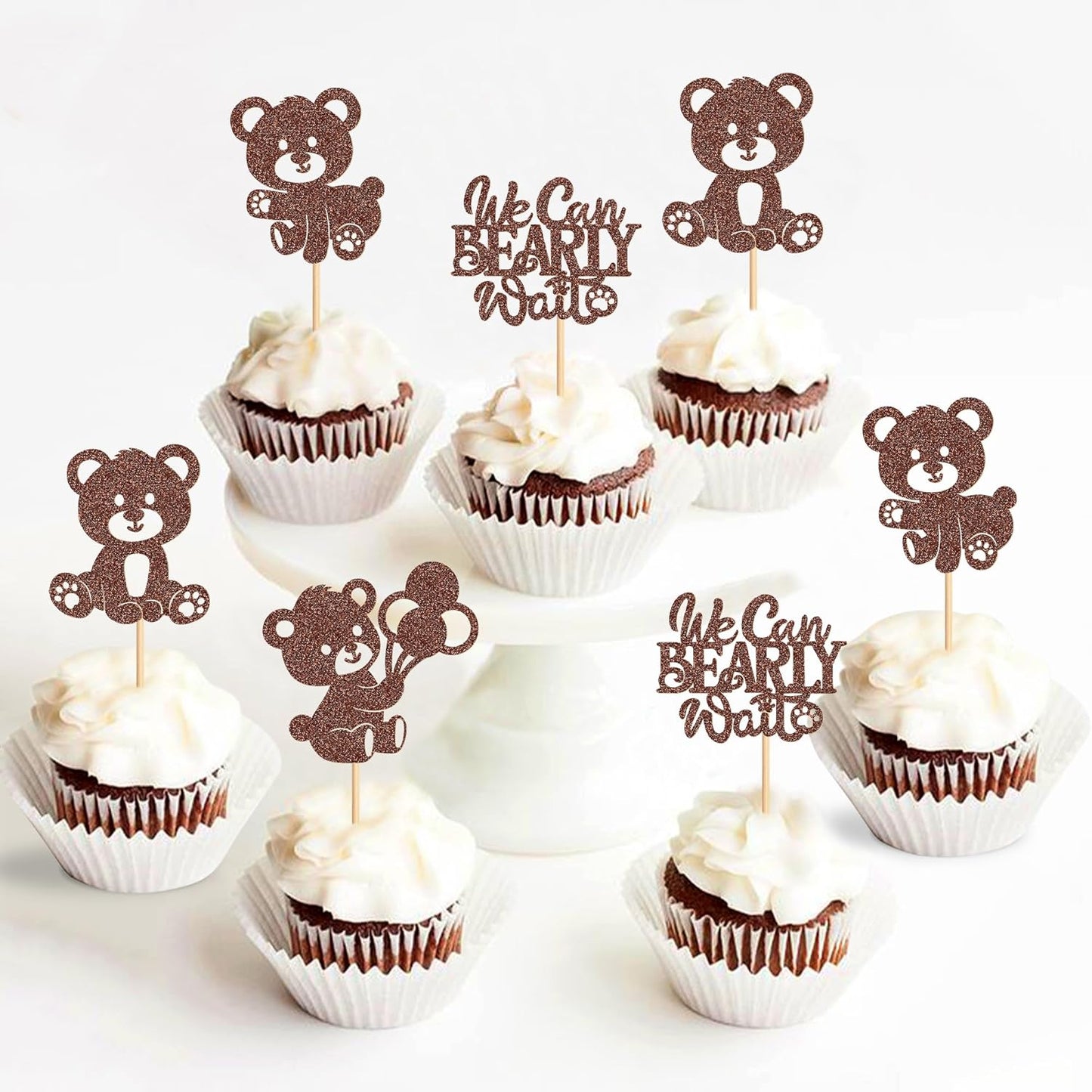 36Pcs Blue Baby Bear Cupcake Toppers Balloon Teddy Bears Cupcake Picks for Blue Baby Shower Gender Reveal Boys Bearly Birthday Cupcake Decorations We Can Bearly Wait Party Decorations Supplies