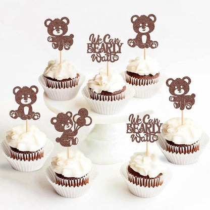 36Pcs Blue Baby Bear Cupcake Toppers Balloon Teddy Bears Cupcake Picks for Blue Baby Shower Gender Reveal Boys Bearly Birthday Cupcake Decorations We Can Bearly Wait Party Decorations Supplies