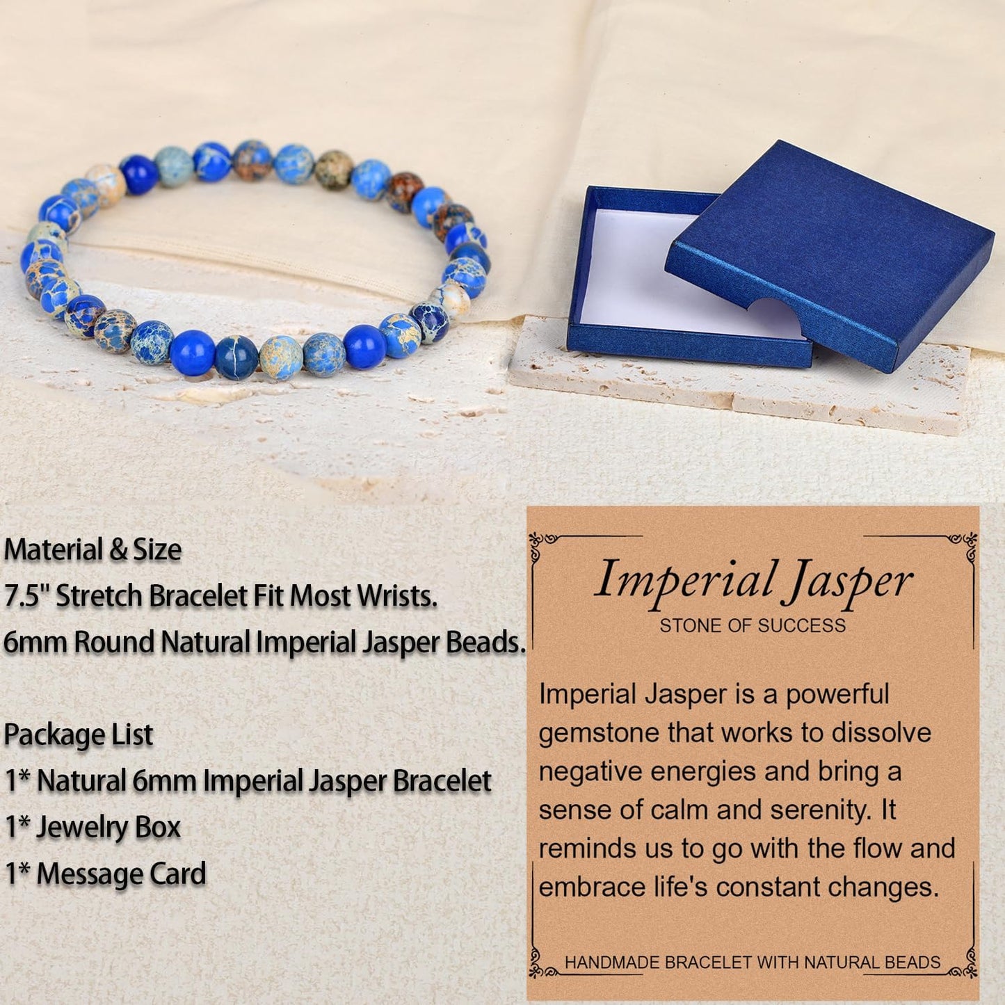 LPBeads Handmade Natural Gemstone Stretch Elastic Bracelet Healing Crystal Round Stone Beads Jewelry Gifts for Women Men