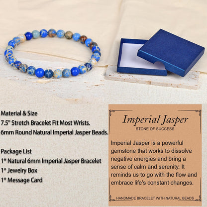 LPBeads Handmade Natural Gemstone Stretch Elastic Bracelet Healing Crystal Round Stone Beads Jewelry Gifts for Women Men