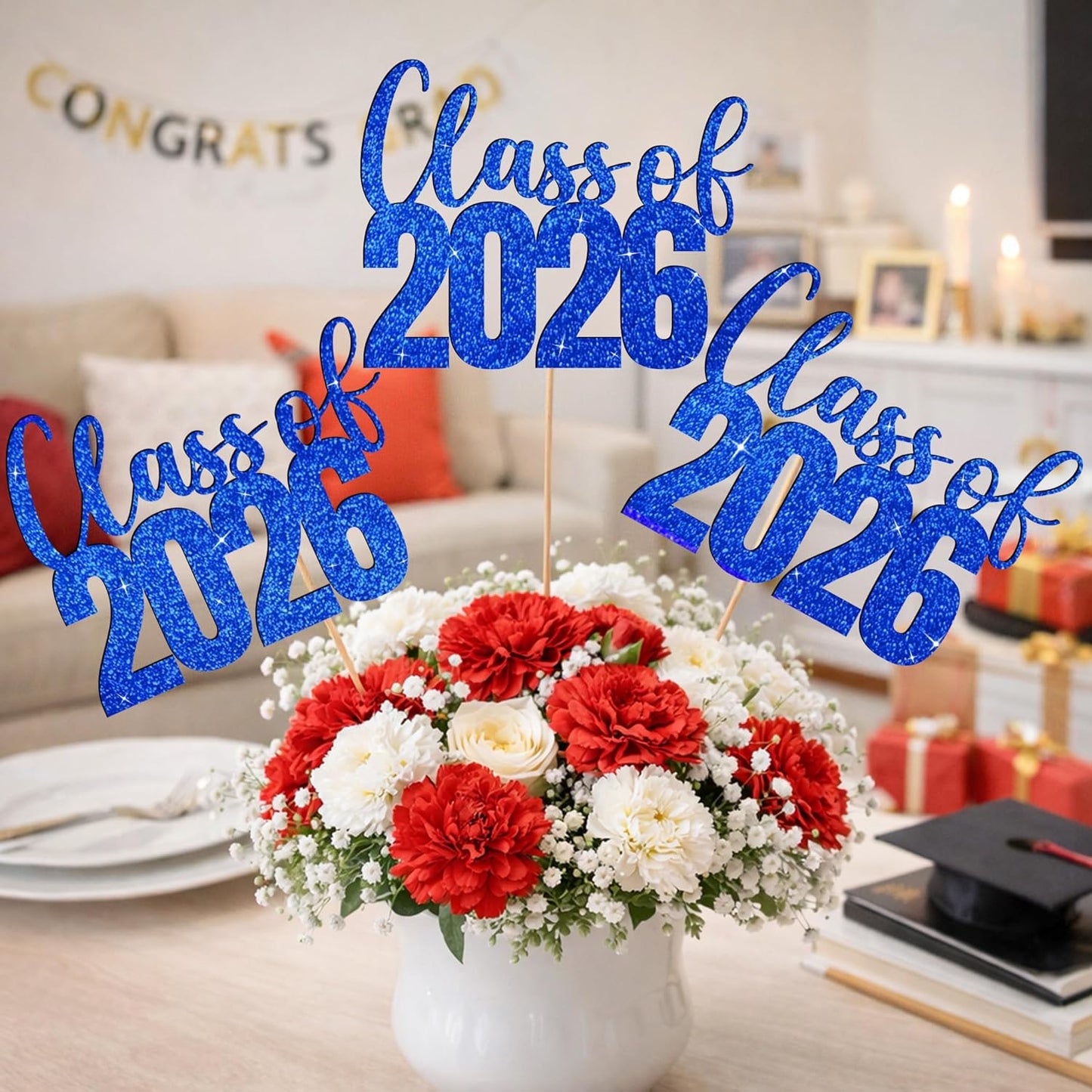 Class of 2026 Centerpieces Sticks for Graduation, 16 Pcs Graduation Decorations Cake Toppers, Graduation Theme Party Decorations Supply(BG)