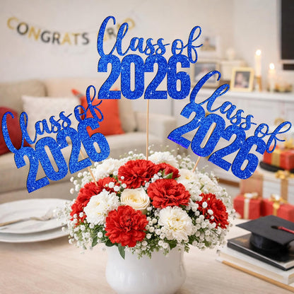 Class of 2026 Centerpieces Sticks for Graduation, 16 Pcs Graduation Decorations Cake Toppers, Graduation Theme Party Decorations Supply(BG)