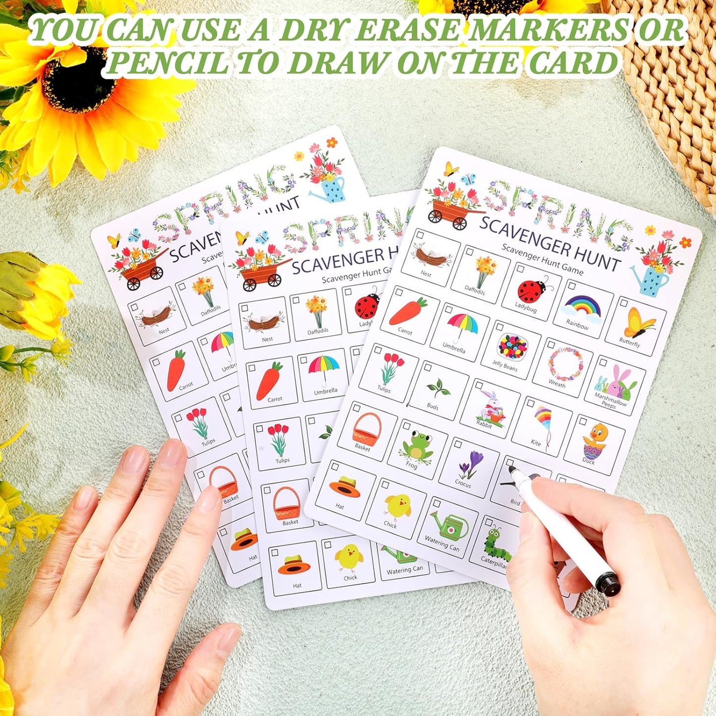 Hoolerry 30 Pcs Nature Scavenger Hunt for Kids Road Trip Game Car Spring Summer Easter Scavenger Hunt Cards Travel Activities Camping Games Outdoor Indoor Seek Activity for Kids Adults(Nature)