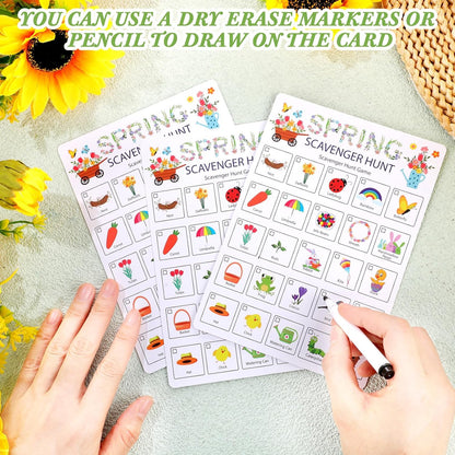 Hoolerry 30 Pcs Nature Scavenger Hunt for Kids Road Trip Game Car Spring Summer Easter Scavenger Hunt Cards Travel Activities Camping Games Outdoor Indoor Seek Activity for Kids Adults(Nature)