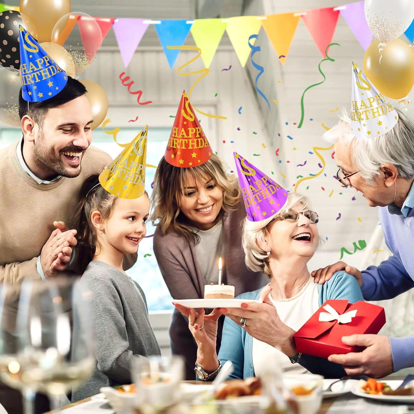CANREVEL 12 PCS Party Hats for Adults, Party Headwear, Happy Birthday Hats, Birthday Party Decorations for Women Men