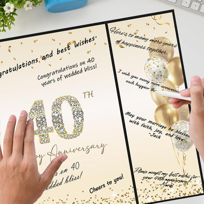 DARUNAXY Black Gold Happy Anniversary Party Decorations, Happy Anniversary Alternative Signature Guest Book Wedding 1st 10th 40th 50th Anniversary Signing Card Board Party Supplies