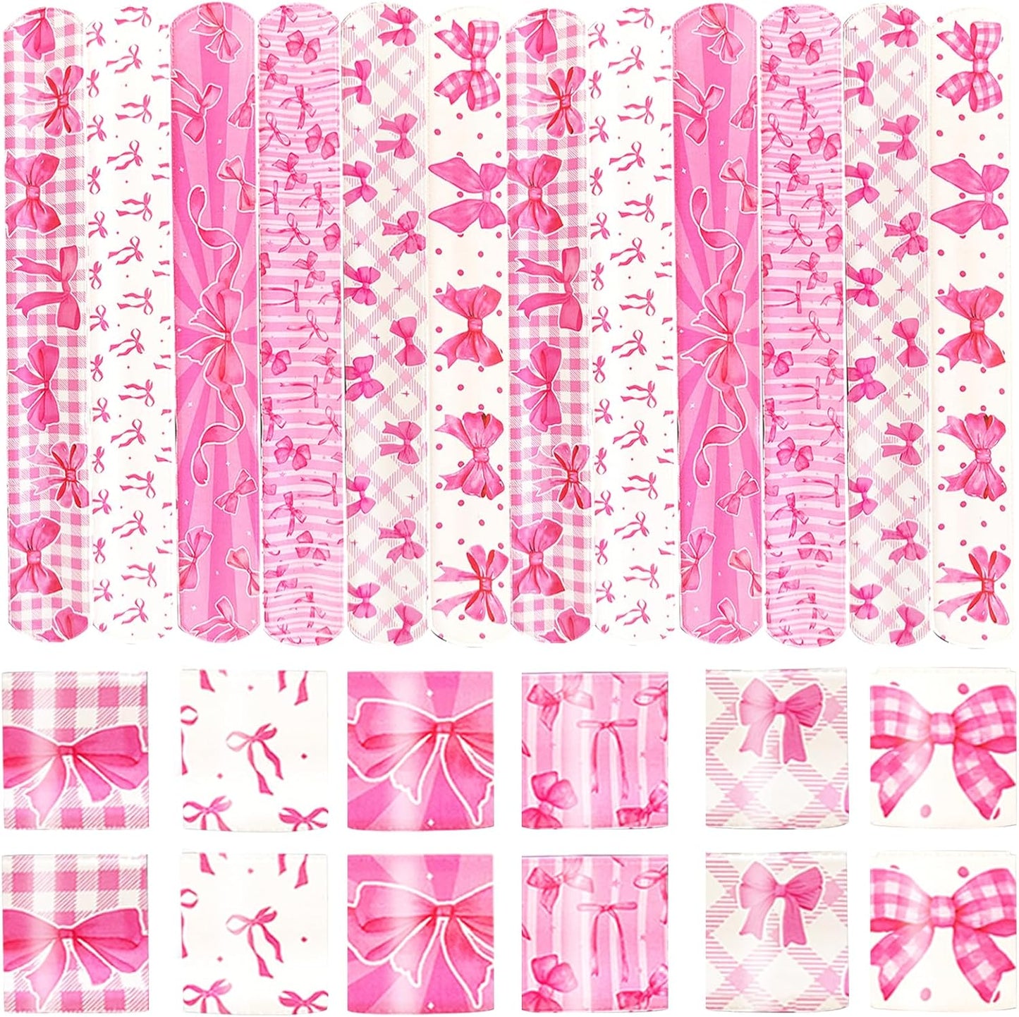24PCS Bow Party Favors Bowkont Birthday Supplies Bowkont Theme Party Supplies Pink Bows Slap Bracelets
