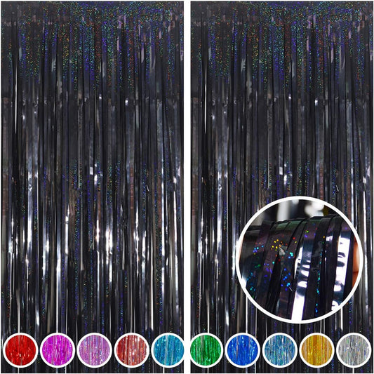 Melsan 2 Pack 3.2 ft x 8.2 ft Tinsel Foil Fringe Curtains Backdrop, Sparkle Metallic Foil Curtains for Party Photo Booth Props Decoration, Pinkish Purple