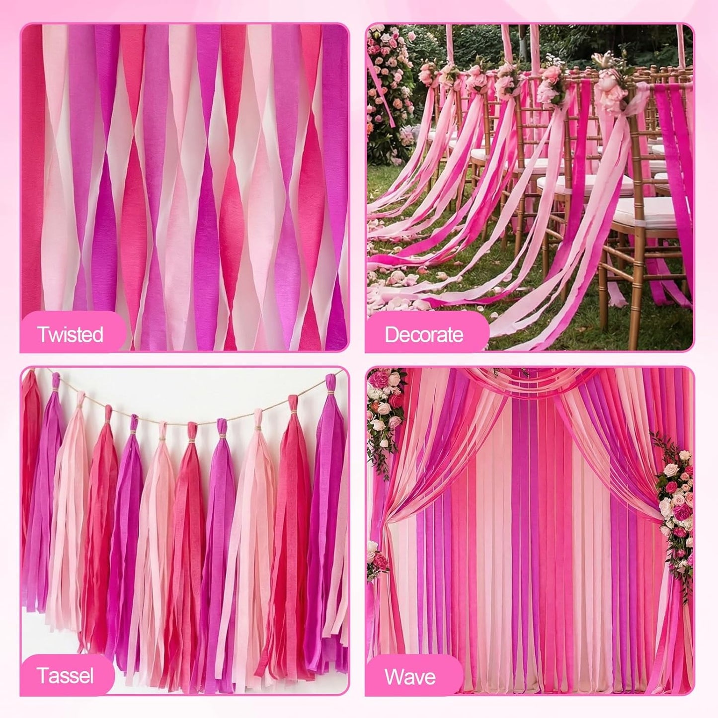 Pastel Crepe Paper Streamers 9 Rolls 738ft,Fancy Streamers Party Decorations for Birthday Mother's Day Wedding Holiday Decorations DIY Gift Wrapping, 1.77 Inch x 82 Ft/Roll