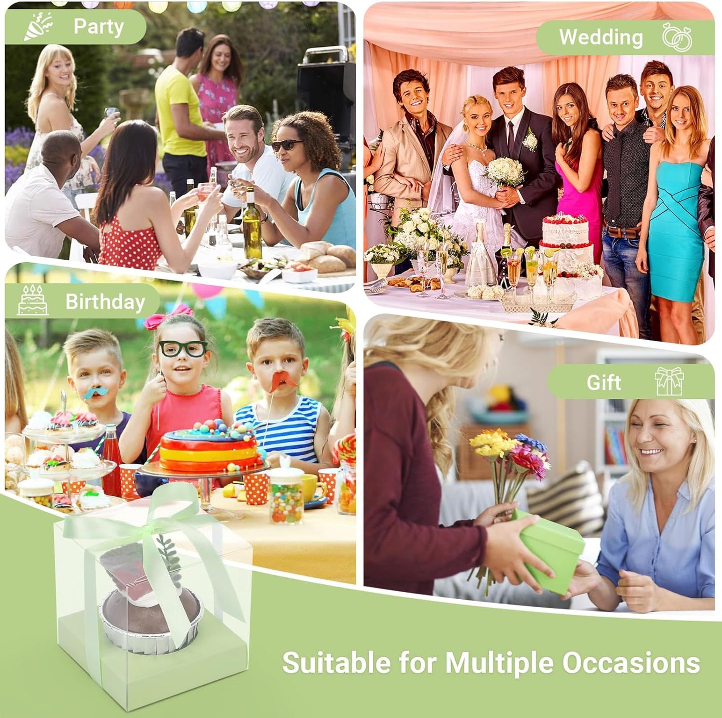 EUSOAR Individual Cupcake Holder, 50pcs 3.5 Inch Plastic Black Cupcake Containers with Lids, Single Transparent Display Clear Cupcake Carrier with Ribbon and Inserts for Wedding Party Favor