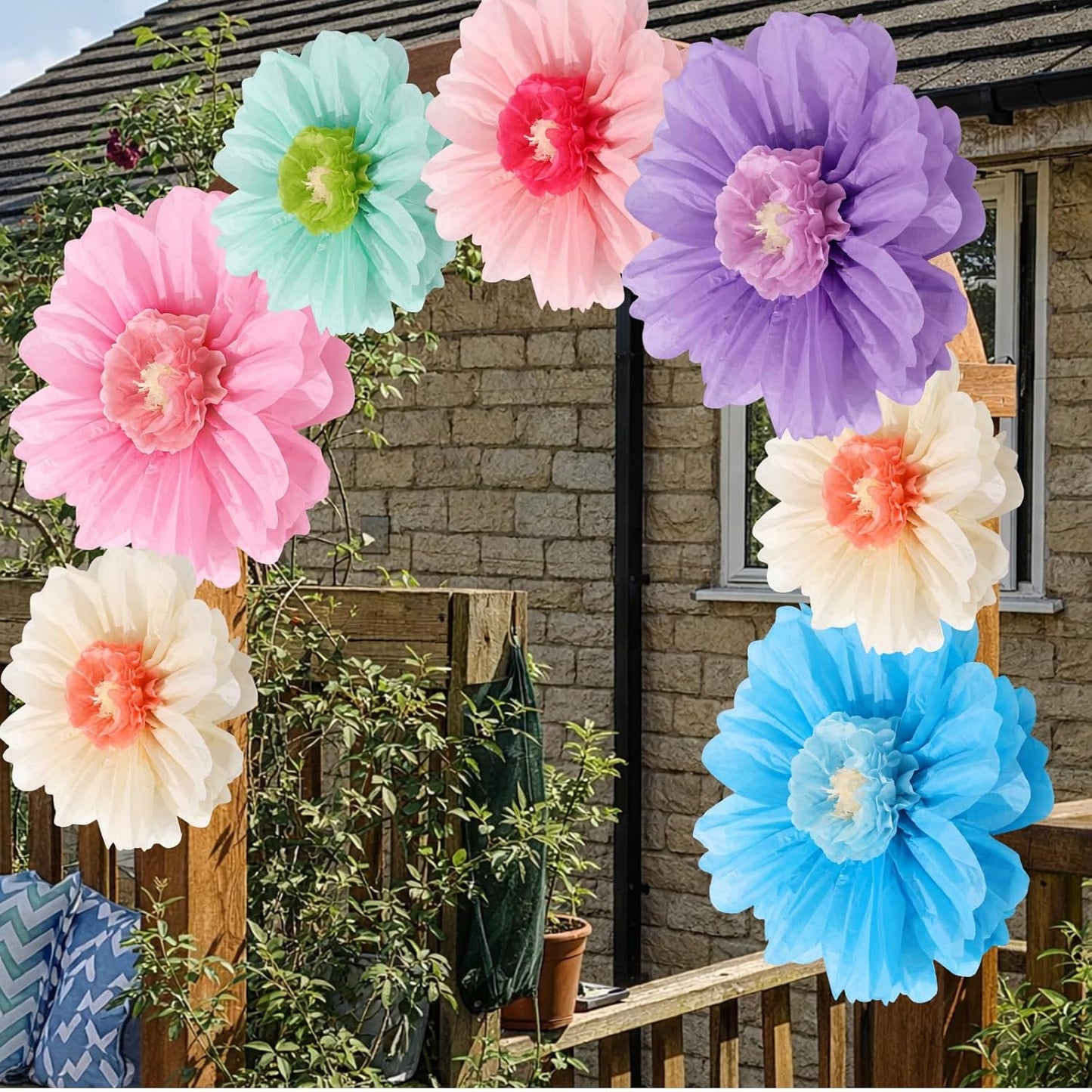 Giegxin 20 Pcs 31.5'', 23.6'', 11.8'', 9.8'' Pink Giant Paper Flower Boho Large Tissue Flower for Wall Pink Pom Pom Floral Decoration for Wall Wedding Bridal Shower Classroom Tea Party Birthday Decor