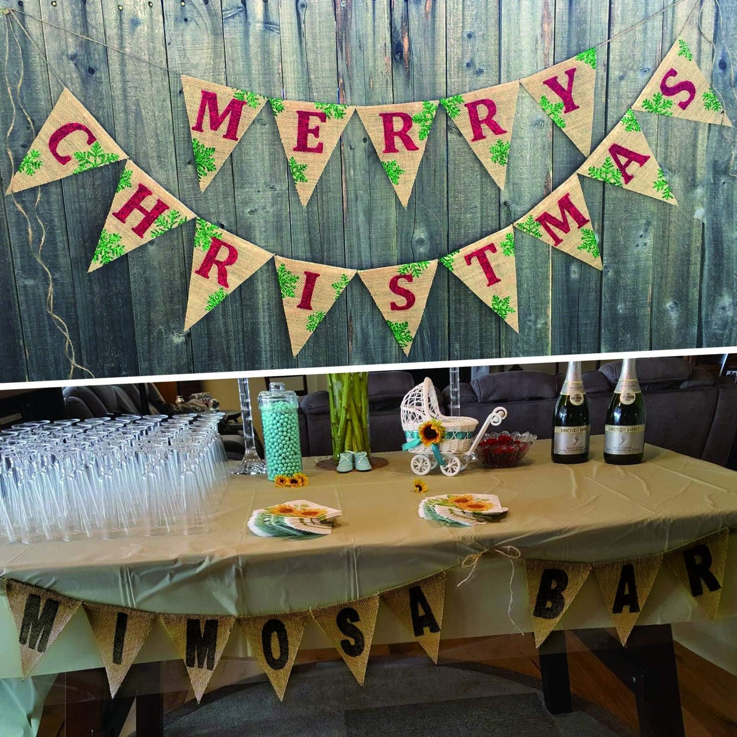 Novelty Place 13 Feet Burlap Pennant Banner - 15 Triangle Bunting Flags (5x7 Inches) - DIY Hand Painted Home Decorations for Holiday, Birthday, Wedding, Graduation and Party