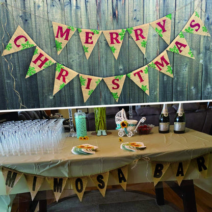 Novelty Place 13 Feet Burlap Pennant Banner - 15 Triangle Bunting Flags (5x7 Inches) - DIY Hand Painted Home Decorations for Holiday, Birthday, Wedding, Graduation and Party