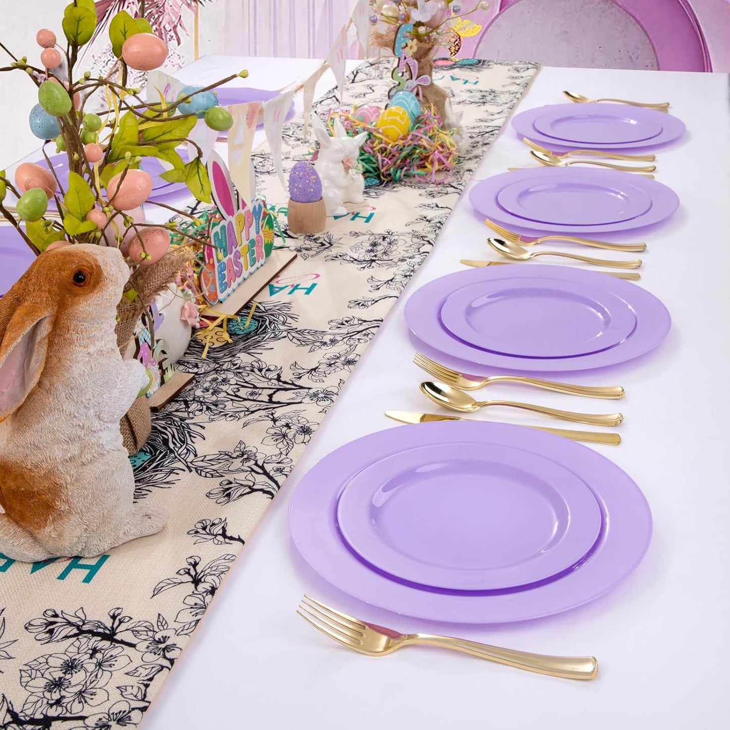 FLOWERCAT 60PCS White Plastic Plates - Heavy Duty White Disposable Plates for Mother's Day/Birthday Party/Wedding -serve for 30 guests Include 30PCS 10.25" & 30PCS 7.5" Plates for Party