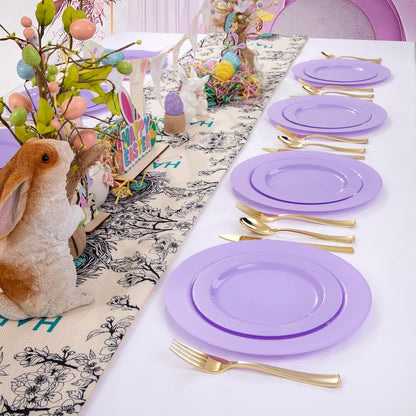 FLOWERCAT 60PCS White Plastic Plates - Heavy Duty White Disposable Plates for Mother's Day/Birthday Party/Wedding -serve for 30 guests Include 30PCS 10.25" & 30PCS 7.5" Plates for Party