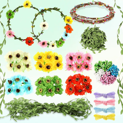 Zeyune 20 Sets Spring Tea Party Favor Flower Crowns Making Kit, Make Your Own Flower Crown Wreath Garland Headbands Craft Kit Handmade DIY Fairy Floral Hair Accessories Gift for Women(Daisy)