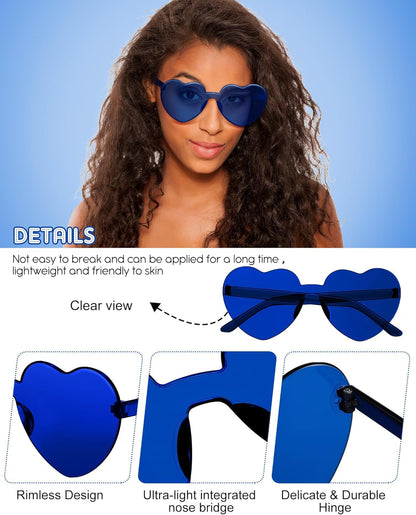 Frienda 20 Pairs Heart Shaped Sunglasses Rimless Candy Color Glasses for Women Men Party Favor