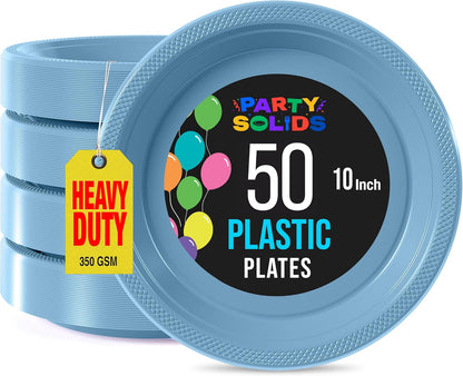 Exquisite Party Solids Red Plastic Plates For Party Supplies 10" Red Disposable Plates Heavy Duty 50 Pcs Plastic Dinnerware Sets Heavy Duty 350 GSM Disposable Dinnerware Set