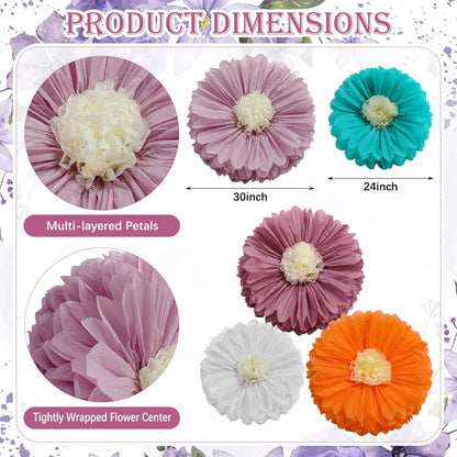 Chunful 5 Pcs 30'' 24'' Gaint Pastel Tissue Paper Flowers Decoration Large Hanging Tissue Paper Pom Poms Decor for Pastel Birthday Bachelorette Wedding Baby Shower Bridal Shower Easter Party Decor