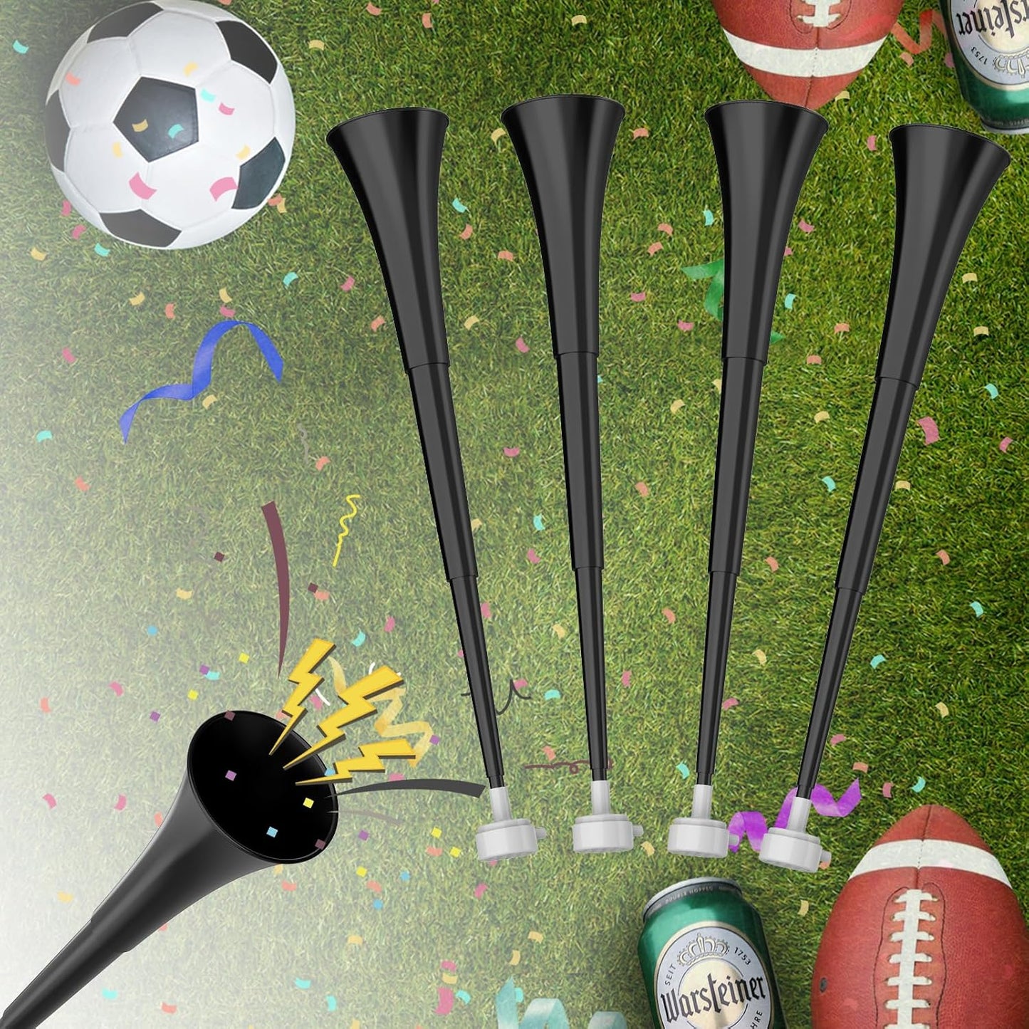 Collapsible Stadium Horn 24 Inch Vuvuzela Plastic Trumpet Blow Horns Noise makers for Sporting Events School Sports Football Games Party Supplies Favors Accessories (Black)