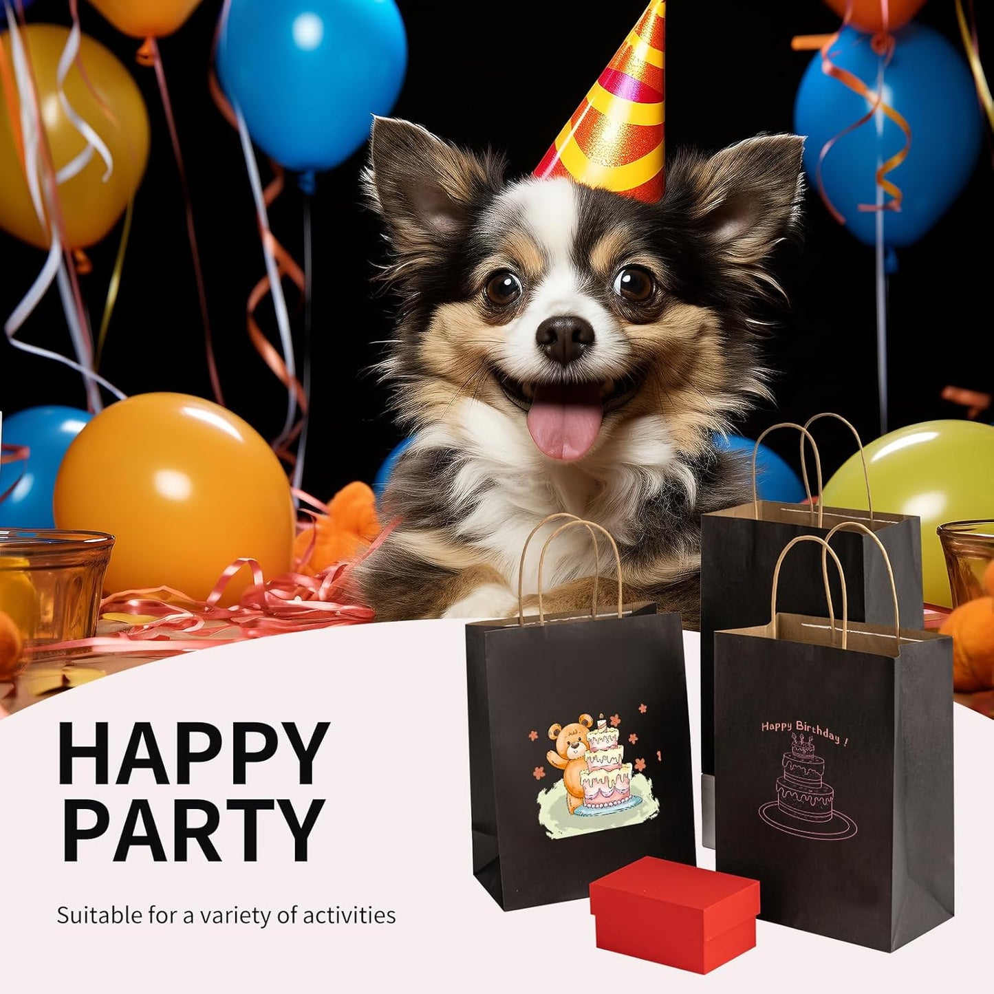 RACETOP 32 Pack Small Paper Gift Bags with Handles, 5.8"×3.2"×8.25" Kraft Paper Party Favor Bags Bulk for Kids Birthday, Baby Shower, Crafts, Wedding, Party Supplies (8 Colors)