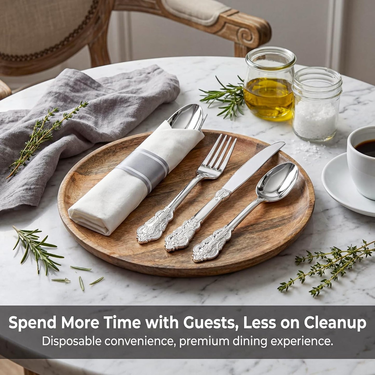 Liacere 100 Pack Silver Plastic Silverware-Pre Wrapped cutlery and Napkin-Pre Rolled Silverware Disposable 100 Forks, 100 Knives 100 Spoons, 100 Napkins Plastic Utensils＆Wedding