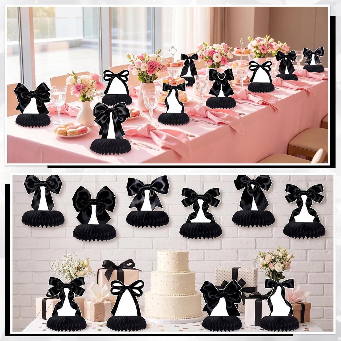12 Pcs Pink Bow Party Honeycomb Centerpieces Pink Bow Table Centerpieces Coquette Theme Birthday Decorations Bow Party Decorations for Birthday Bachelorette Wedding Mothers Day Party Supplies