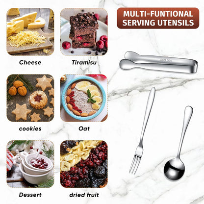Cunhill 24 Pcs Charcuterie Accessories Mini Cocktail Tongs Small Serving Spoons and Appetizer Forks Stainless Steel Tongs Charcuterie Utensils for Valentine Party Supplies(Vivid Sharp Spoon,Silver)