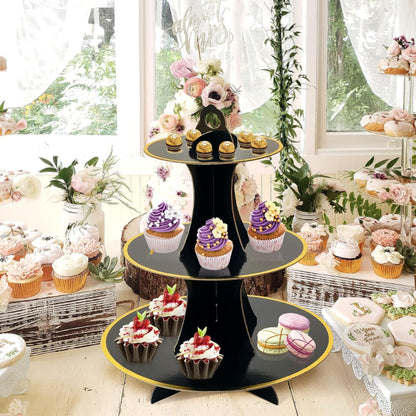 Soleebee 3-Tier Round Cupcake Stand, Cardboard Cupcake Tower, Dessert Cup Cake Stand Tower for Birthday Wedding Party Decoration, Cupcake Tier Stand 1 Set (Hot Pink)
