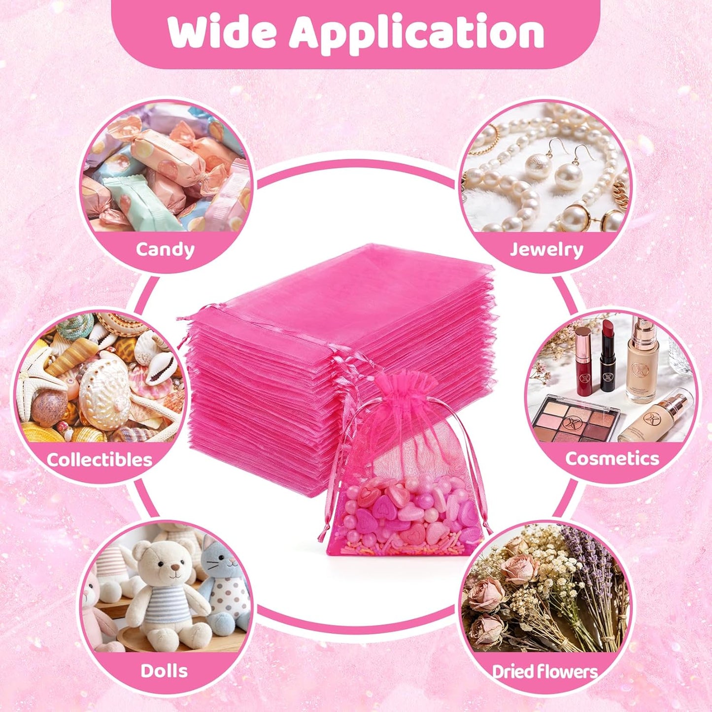 FUNFERY 100 Pcs White Organza Bags 3x4 in, Small Mesh Drawstring Gift Bags for Sachet, Jewelry, Wedding Favor, Candy Goodie Treat Bag,Easter Day