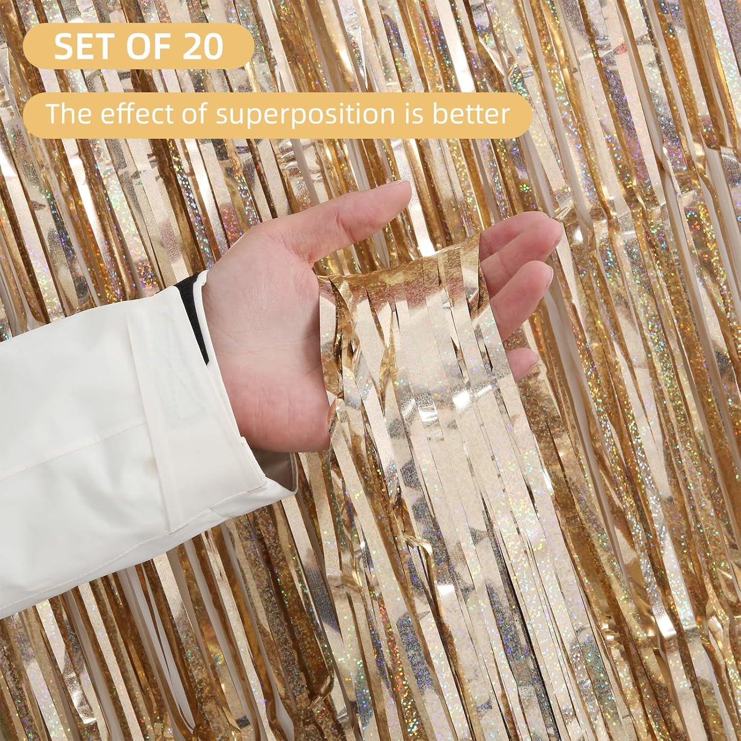 20 Pack Silver Foil Curtain Backdrop 3.2ft x 8.2ft Foil Fringe Backdrop Curtain Metallic Tinsel Foil Fringe Curtains Streamer Backdrop Curtains for Birthday Party Decorations Photo Booth (Silver)