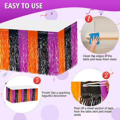 2 Pack 29.5x108 Inch Silver Foil Tinsel Fringe Table Skirts, Disposable Table Skirts for Rectangle Tables Curtains Backdrop Parade Wedding Floats Baby Shower Birthday Mardi Gras Party