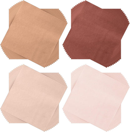 Layhit 100 Pcs Cocktail Napkins Disposable Beverage Napkins Square Paper Dessert Tissue for Wedding Birthday Celebration Party Supplies(Brown Series,5 x 5 Inch)