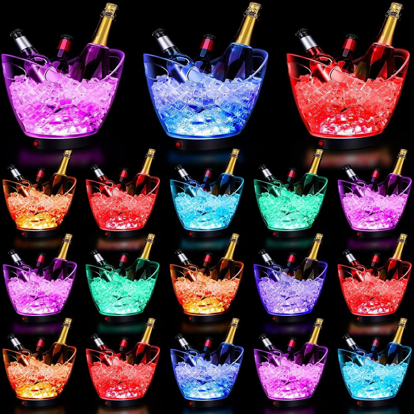 Umigy 2 Pcs 5L LED Ice Buckets Clear Plastic Ice Bucket Large Capacity Light RGB Colorful LED Cooler with Lights for Champagne Wine Beer Party Bar Club