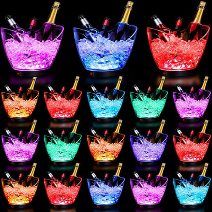 Umigy 2 Pcs 5L LED Ice Buckets Clear Plastic Ice Bucket Large Capacity Light RGB Colorful LED Cooler with Lights for Champagne Wine Beer Party Bar Club